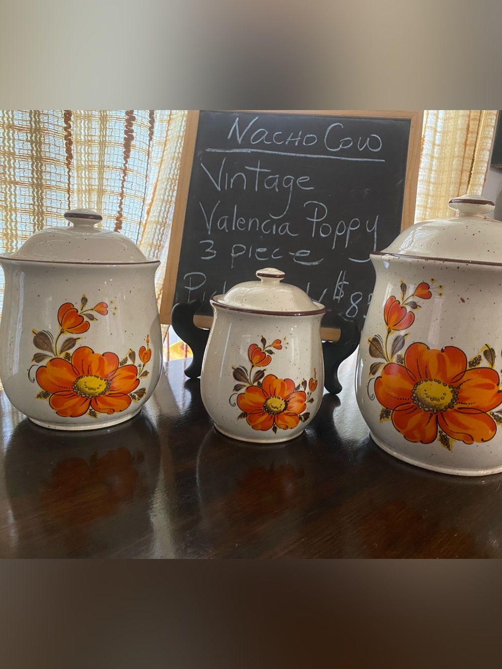 Vintage 1970s Valencia Poppy Stoneware Canisters Set of 3 Japan Kitchen Decor